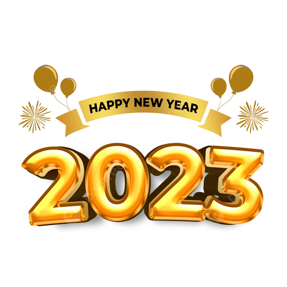 Golden Balloon Celebration 2023 New Year Clipart Design with Festive Elements