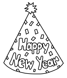 Hand-Drawn Black and White New Year Party Hat Celebration Clipart Design