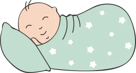 Peaceful Infant Resting Softly in Starry Mint Green Swaddle Clipart Illustration