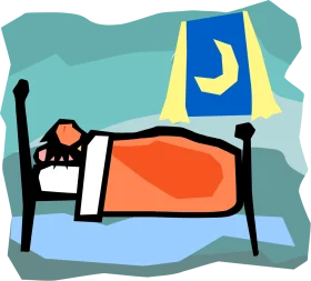 Peaceful Nighttime Slumber: Cartoon Character Resting in Cozy Bed Clipart Illustration