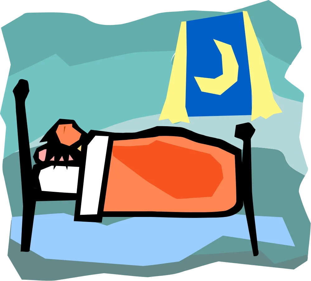 Peaceful Nighttime Slumber: Cartoon Character Resting in Cozy Bed Clipart Illustration