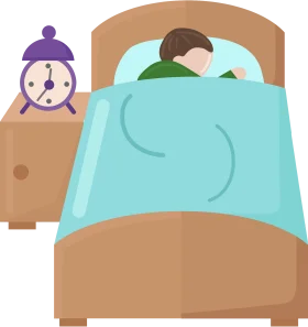Peaceful Slumber Clipart: A Cozy Bedroom Scene with Sleeping Character and Alarm Clock