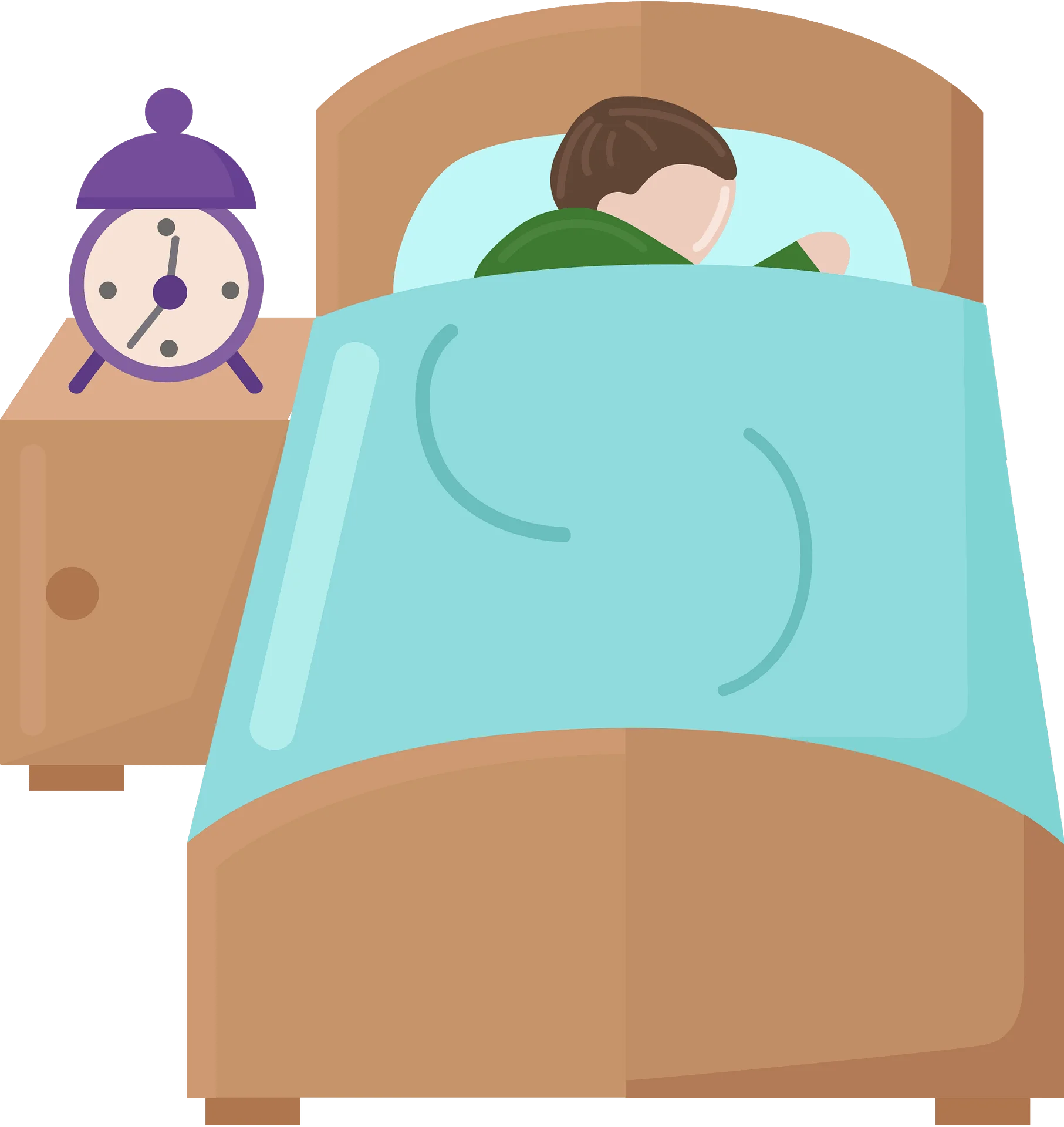 Peaceful Slumber Clipart: A Cozy Bedroom Scene with Sleeping Character and Alarm Clock
