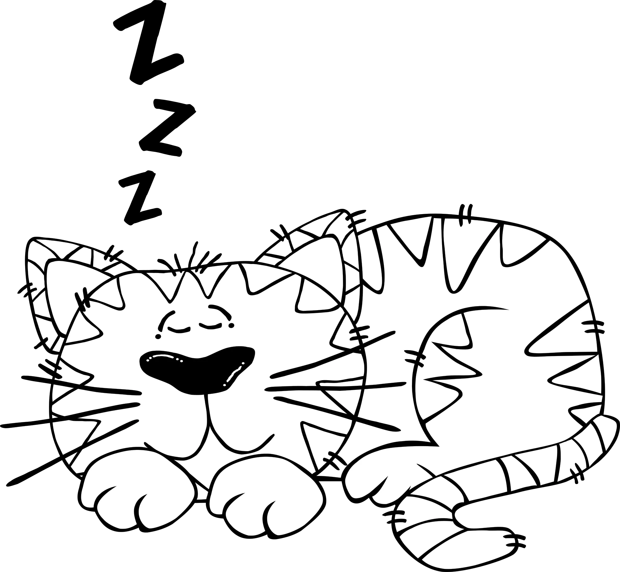 Peaceful Slumbering Striped Cat Clipart: A Whimsical Cartoon Nap Scene