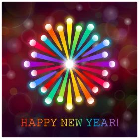 Radiant Fireworks Celebration New Year Clipart Design with Colorful Starburst