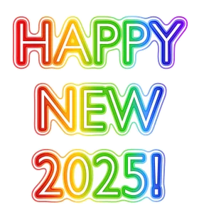 Radiant Rainbow Neon New Year 2025 Celebratory Clipart Design