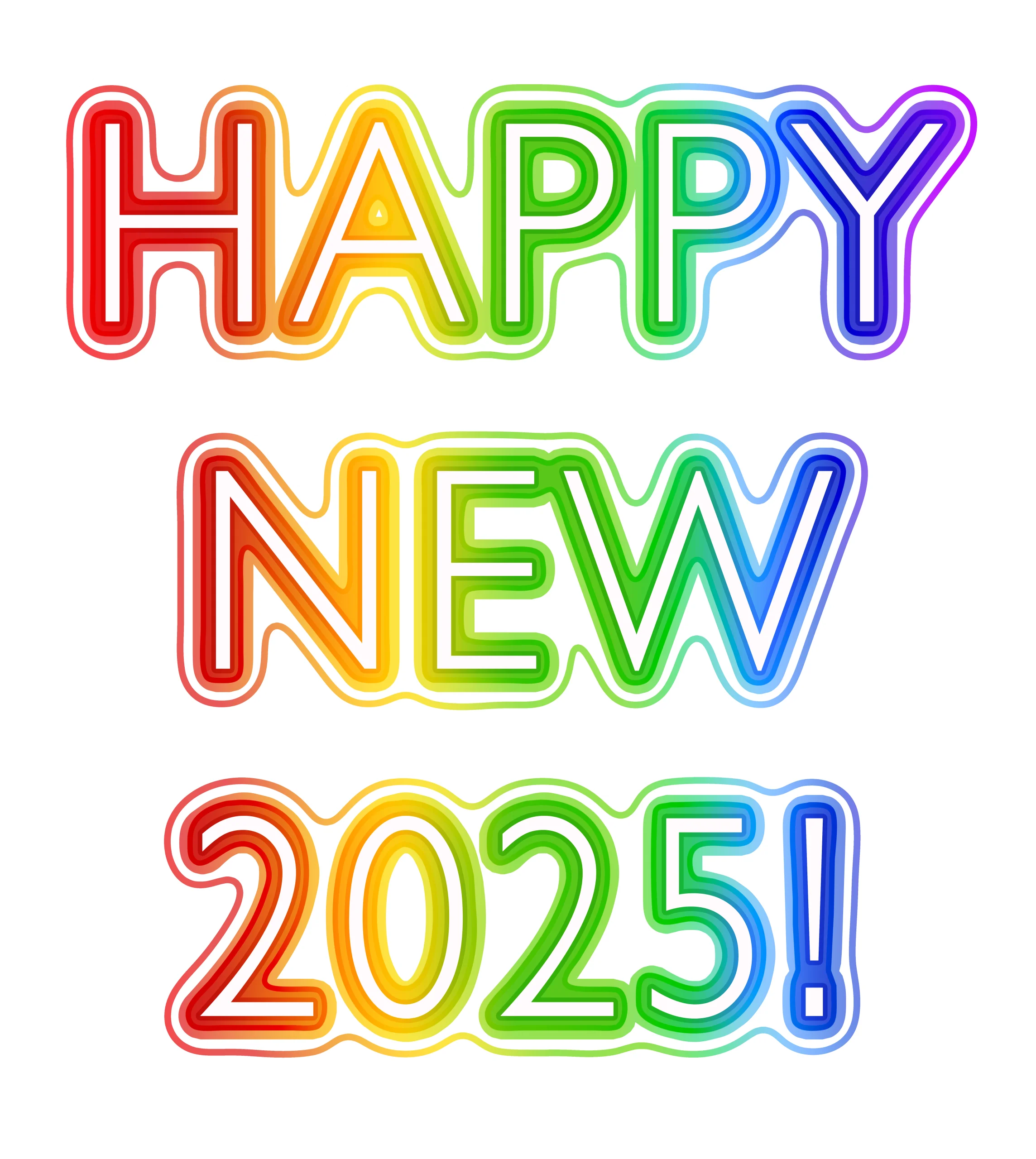 Radiant Rainbow Neon New Year 2025 Celebratory Clipart Design