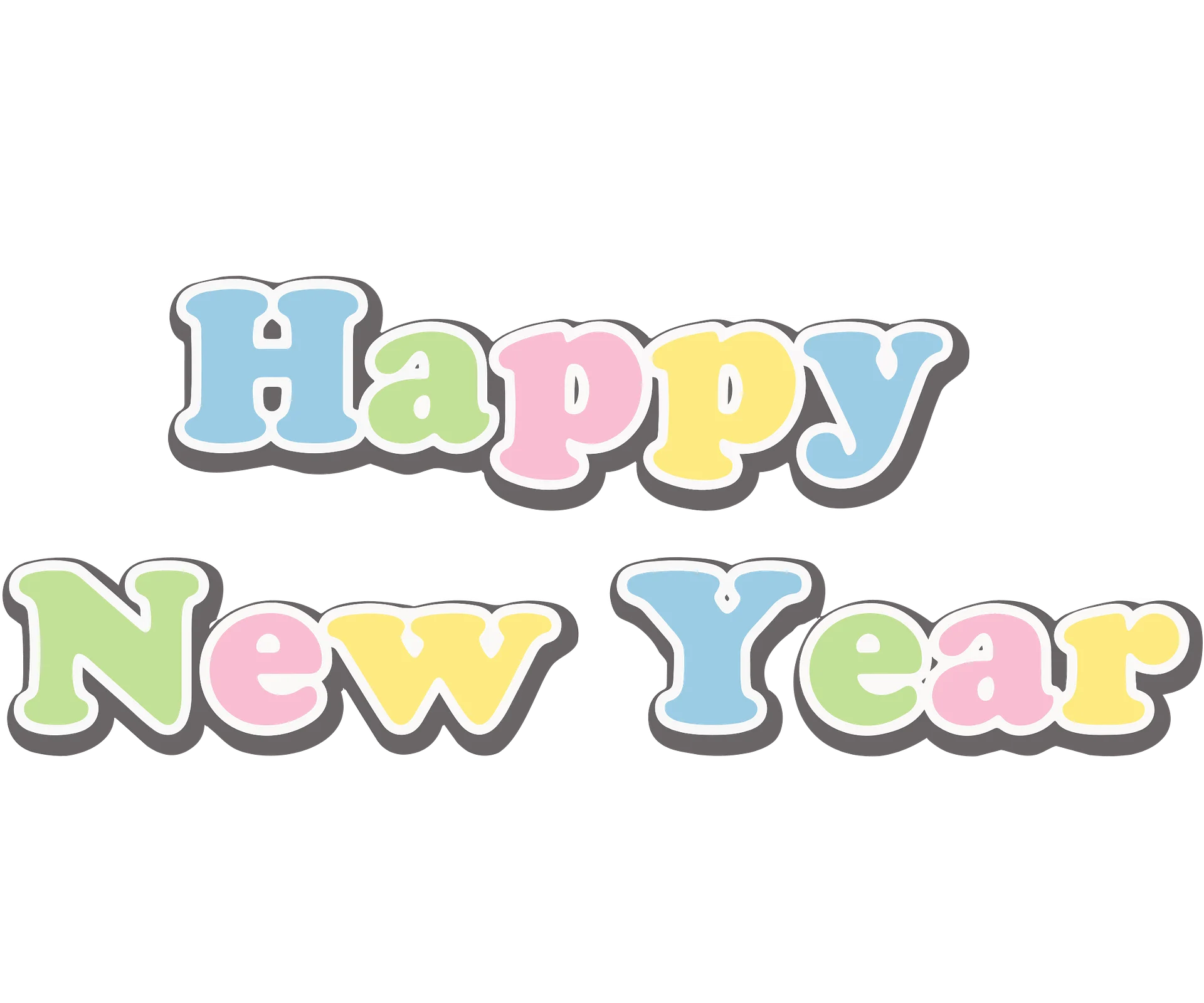 Soft Pastel New Year Greeting Clipart with Whimsical Bubble Letters