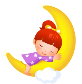Sweet Dreams Little One: Adorable Sleeping Child on Crescent Moon Clipart Illustration