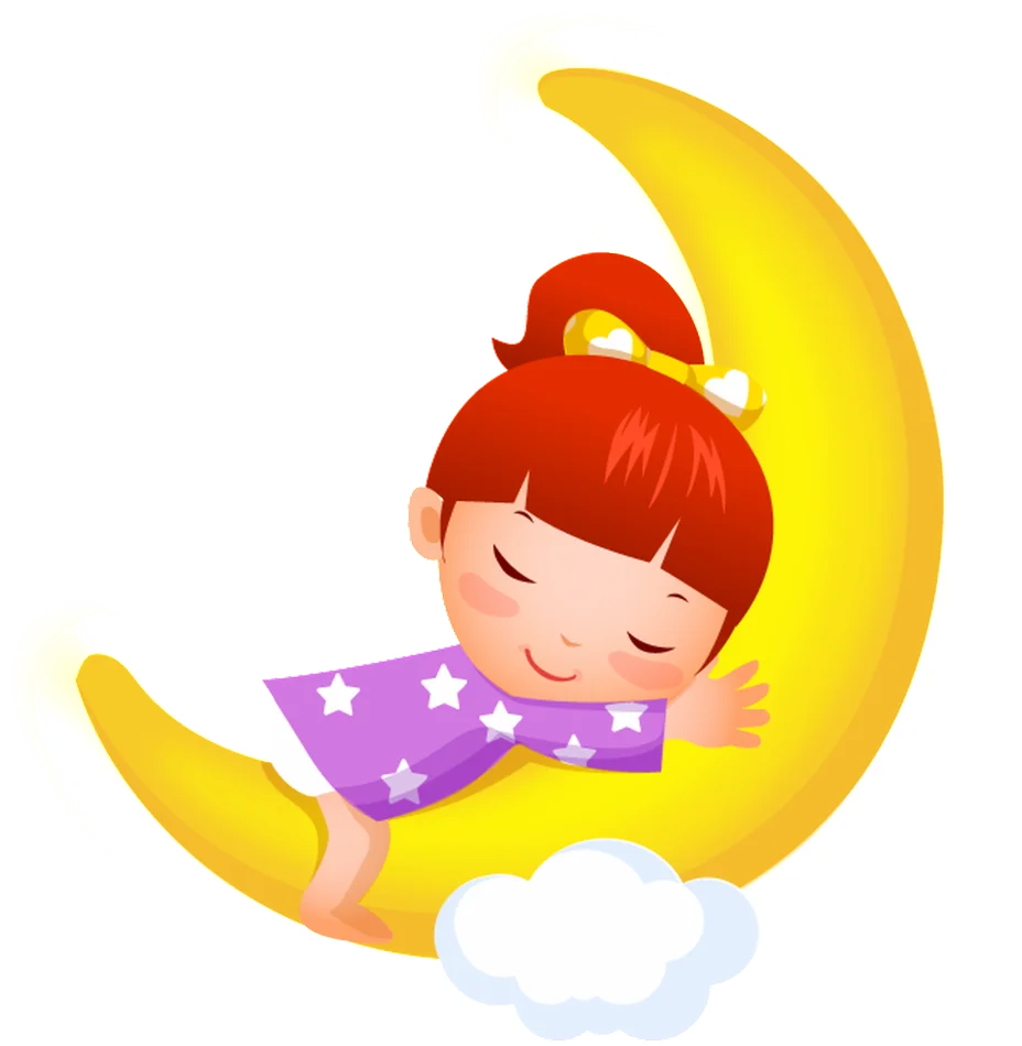 Sweet Dreams Little One: Adorable Sleeping Child on Crescent Moon Clipart Illustration