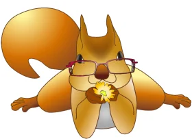 Whimsical Golden Squirrel Clipart with Playful Geometric Design and Warm Tones