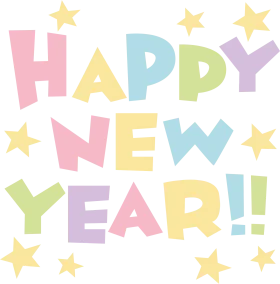Whimsical Pastel Happy New Year Celebration Clipart with Playful Stars