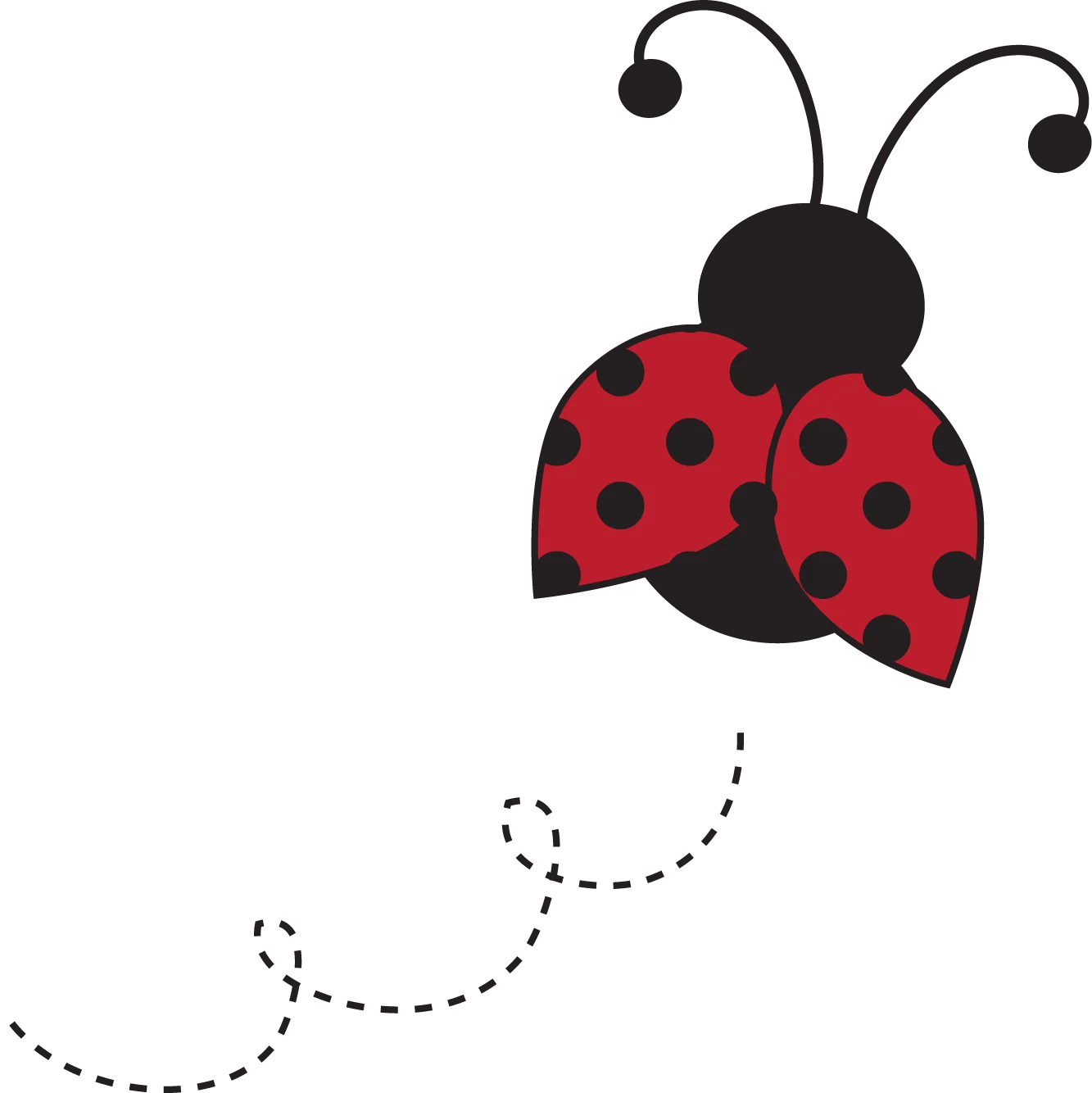 Whimsical Red and Black Ladybug Clipart with Playful Flight Path