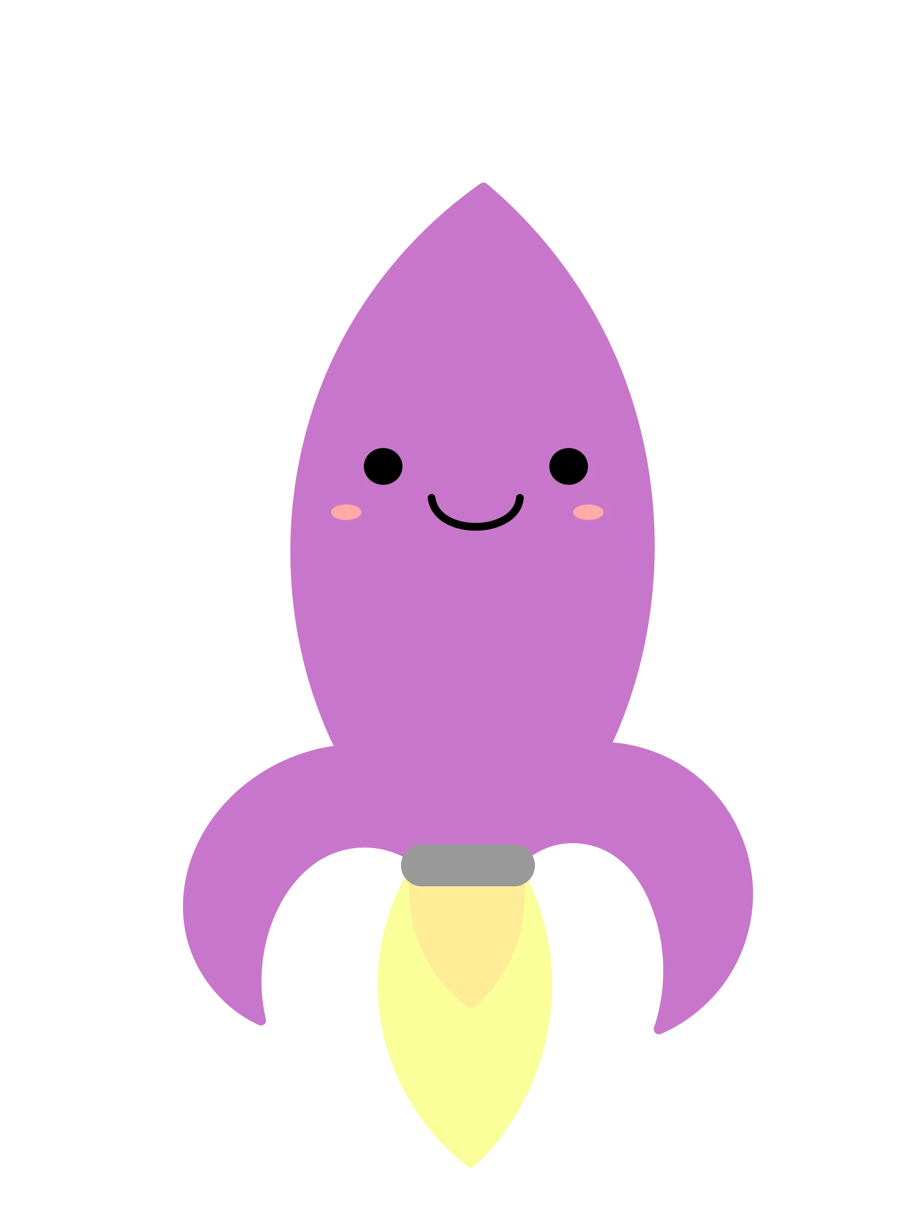 Adorable Pastel Purple Kawaii Rocket Clipart with Cute Smiling Face