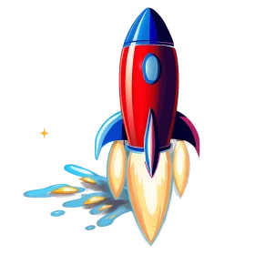 Cartoon Rocket Clipart Blasting Off with Dynamic Flame and Splash Design