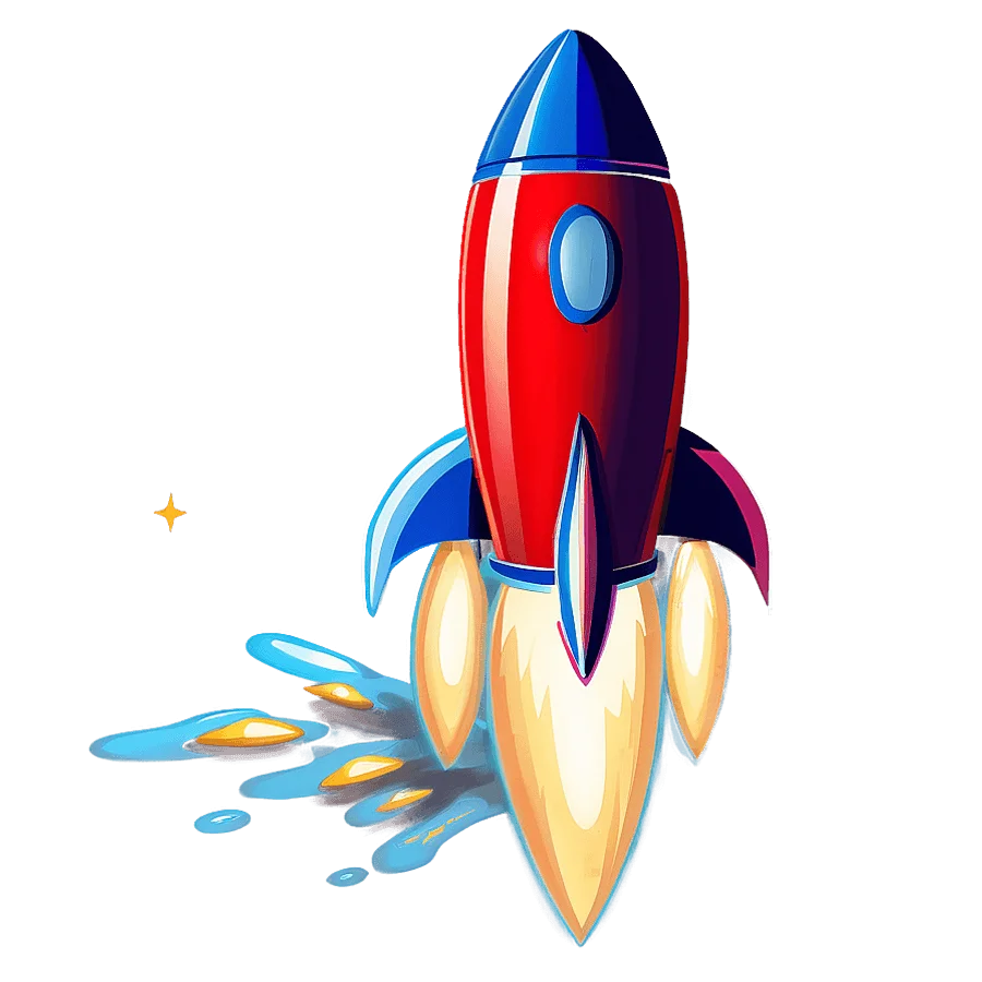 Cartoon Rocket Clipart Blasting Off with Dynamic Flame and Splash Design