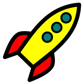 Cartoon Yellow and Red Retro Space Rocket Clipart Design with Blue Windows