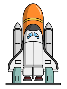 Cartoonish Space Shuttle Clipart with Bold Orange Nose Cone and Sleek Design