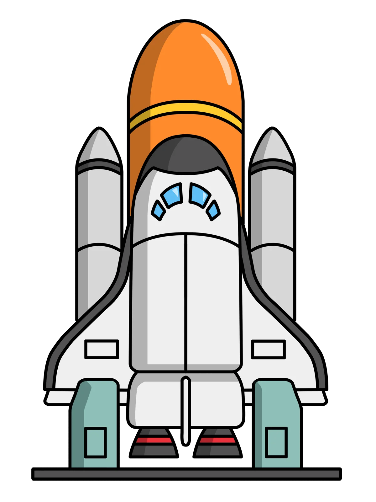 Cartoonish Space Shuttle Clipart with Bold Orange Nose Cone and Sleek Design