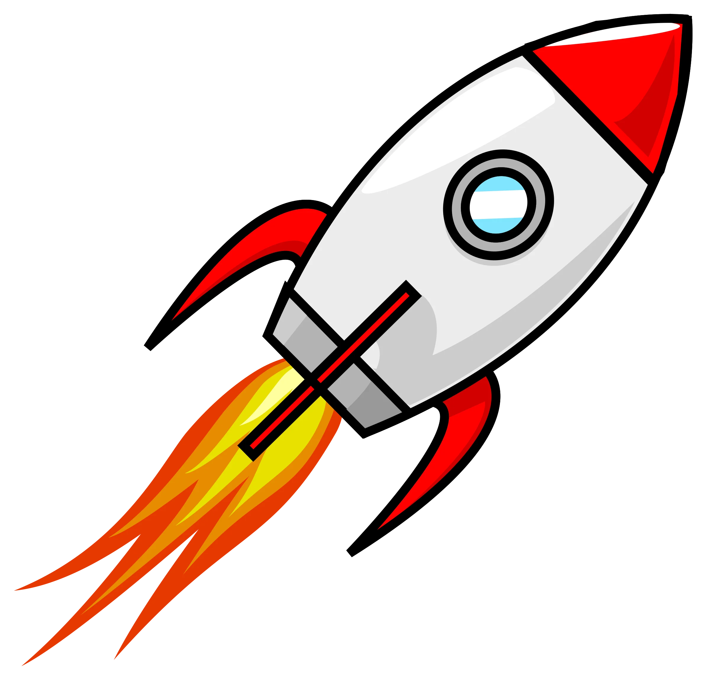 Classic Retro Space Rocket Clipart Illustration with Fiery Propulsion