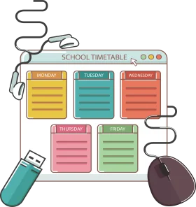 Colorful Digital School Timetable Clipart with Tech Accessories Design