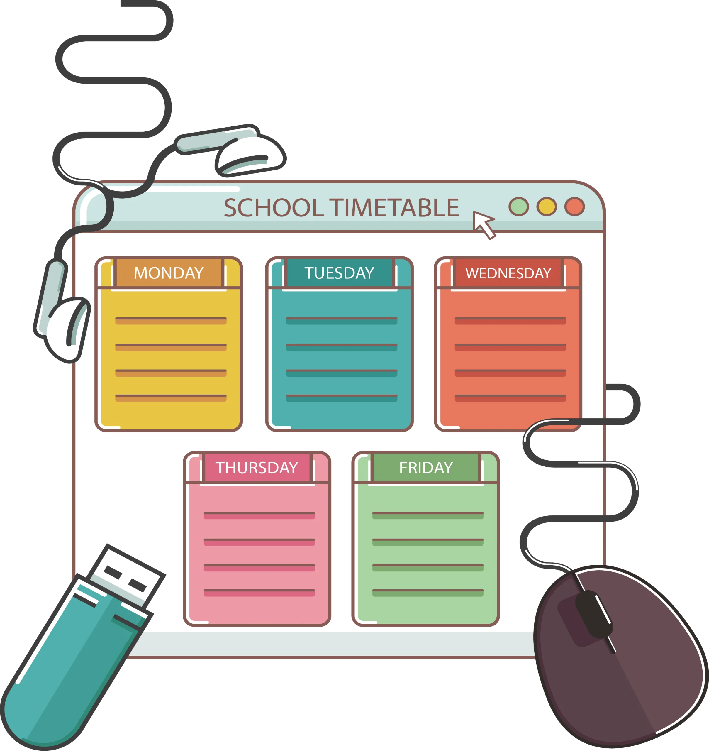 Colorful Digital School Timetable Clipart with Tech Accessories Design