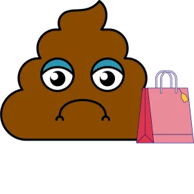 Grumpy Cartoon Poop Emoji Clipart with Shopping Bag - Humorous Graphic Design