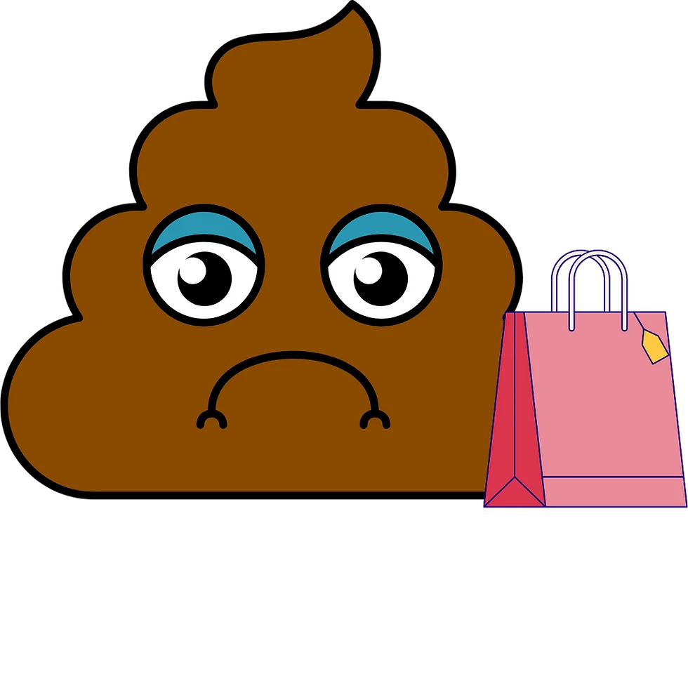 Grumpy Cartoon Poop Emoji Clipart with Shopping Bag - Humorous Graphic Design