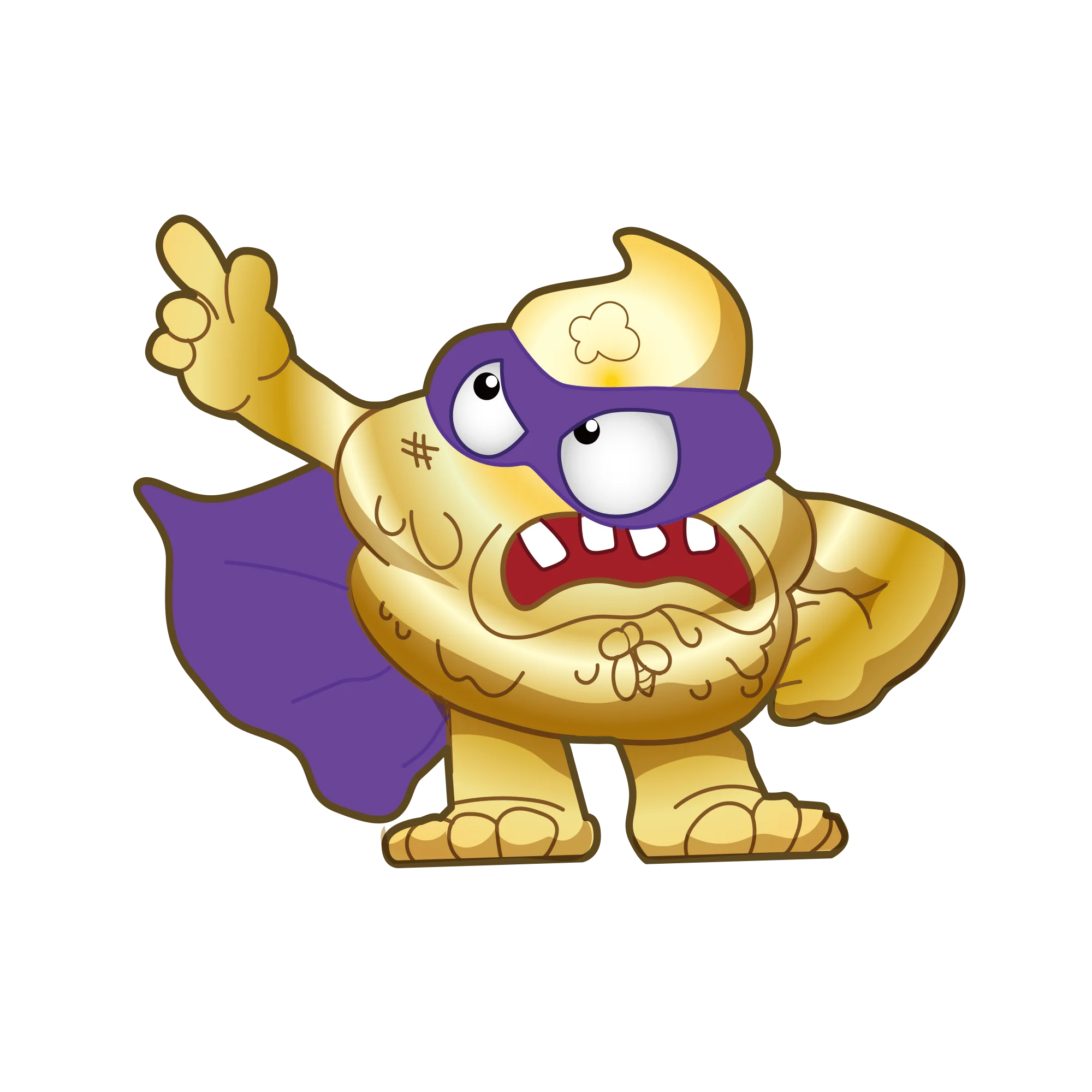 Quirky Golden Superhero Poo Clipart Character with Muscular Pose and Cape