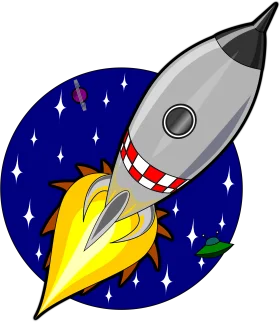 Retro Rocket Blasting Off into Starry Night Space Clipart Illustration