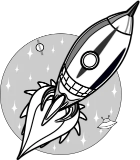 Retro Space Exploration Rocket Clipart: Vintage Monochrome Spacecraft Design