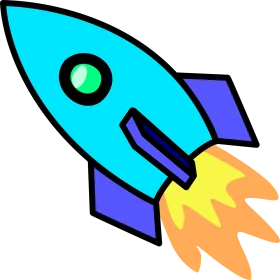 Retro-Style Blue Cartoon Rocket Clipart with Dynamic Flame Design