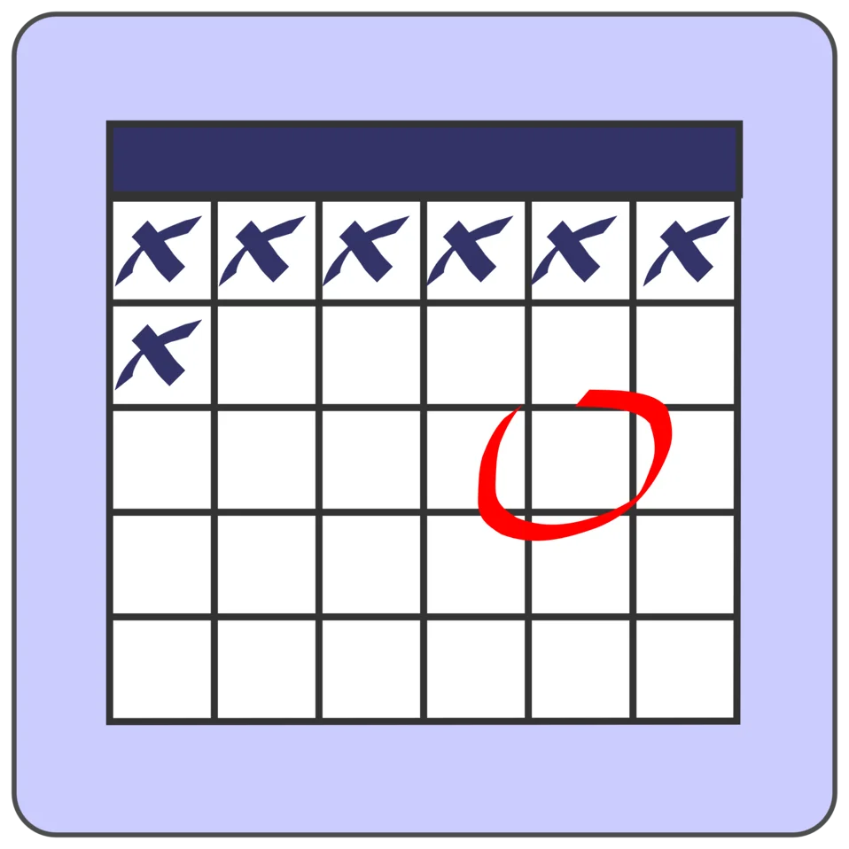 Simple Grid Calendar Schedule Tracking Clipart with Marked Days and Annotations