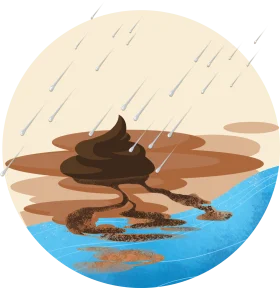 Surreal Artistic Representation of Fecal Matter Cascading into Watery Landscape Clipart
