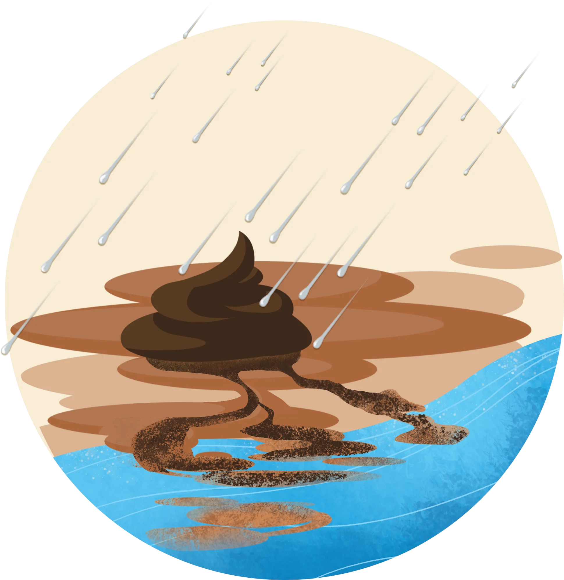 Surreal Artistic Representation of Fecal Matter Cascading into Watery Landscape Clipart