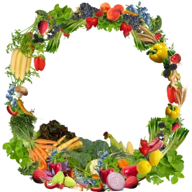 Bountiful Garden Fresh Produce Arranged in a Circular Botanical Clipart Design