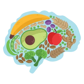 Brain-Shaped Healthy Nutrition Clipart: Colorful Fruits and Vegetables Composition