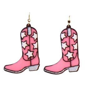 Charming Pink Western Cowboy Boots Earrings Laser Cut Clipart Design