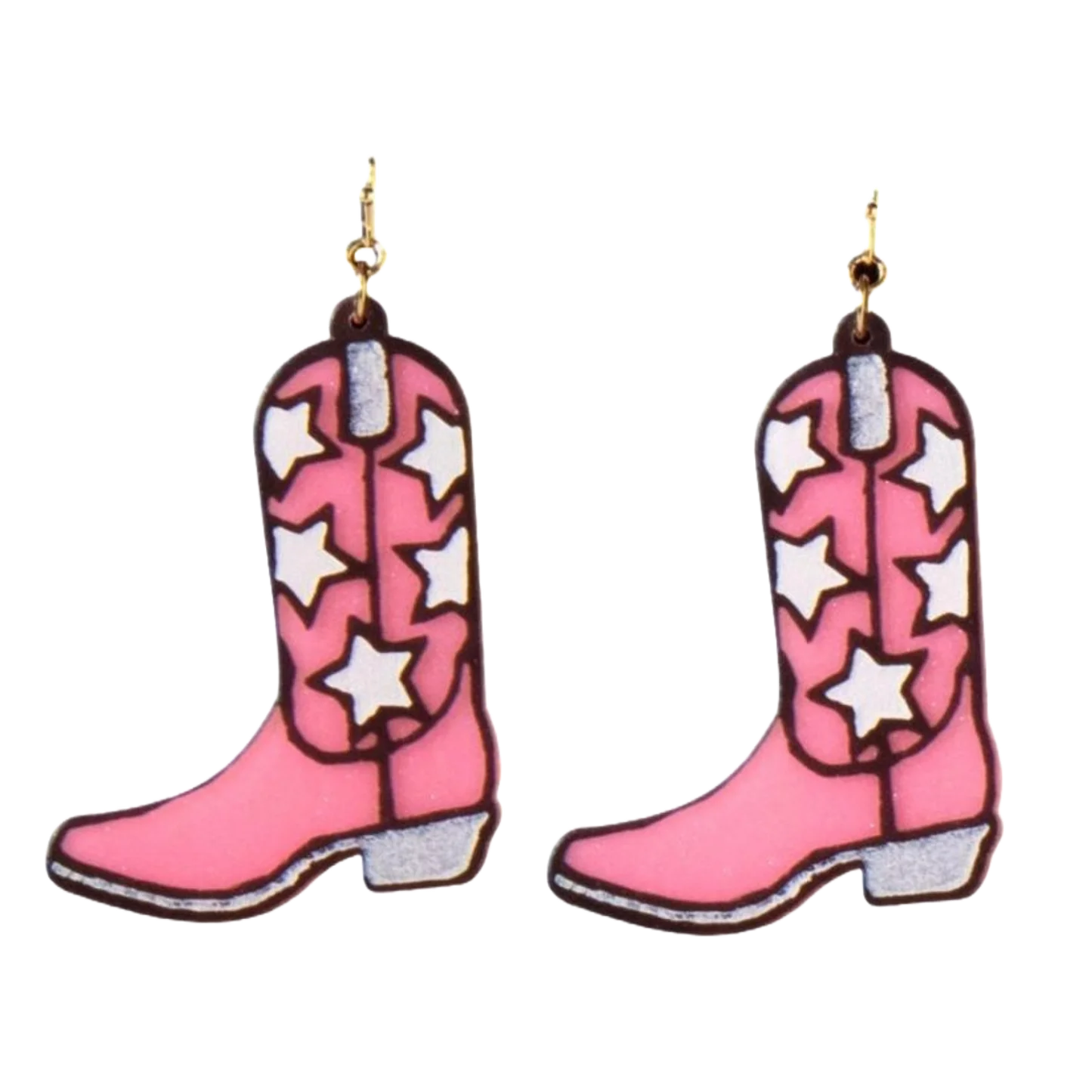 Charming Pink Western Cowboy Boots Earrings Laser Cut Clipart Design