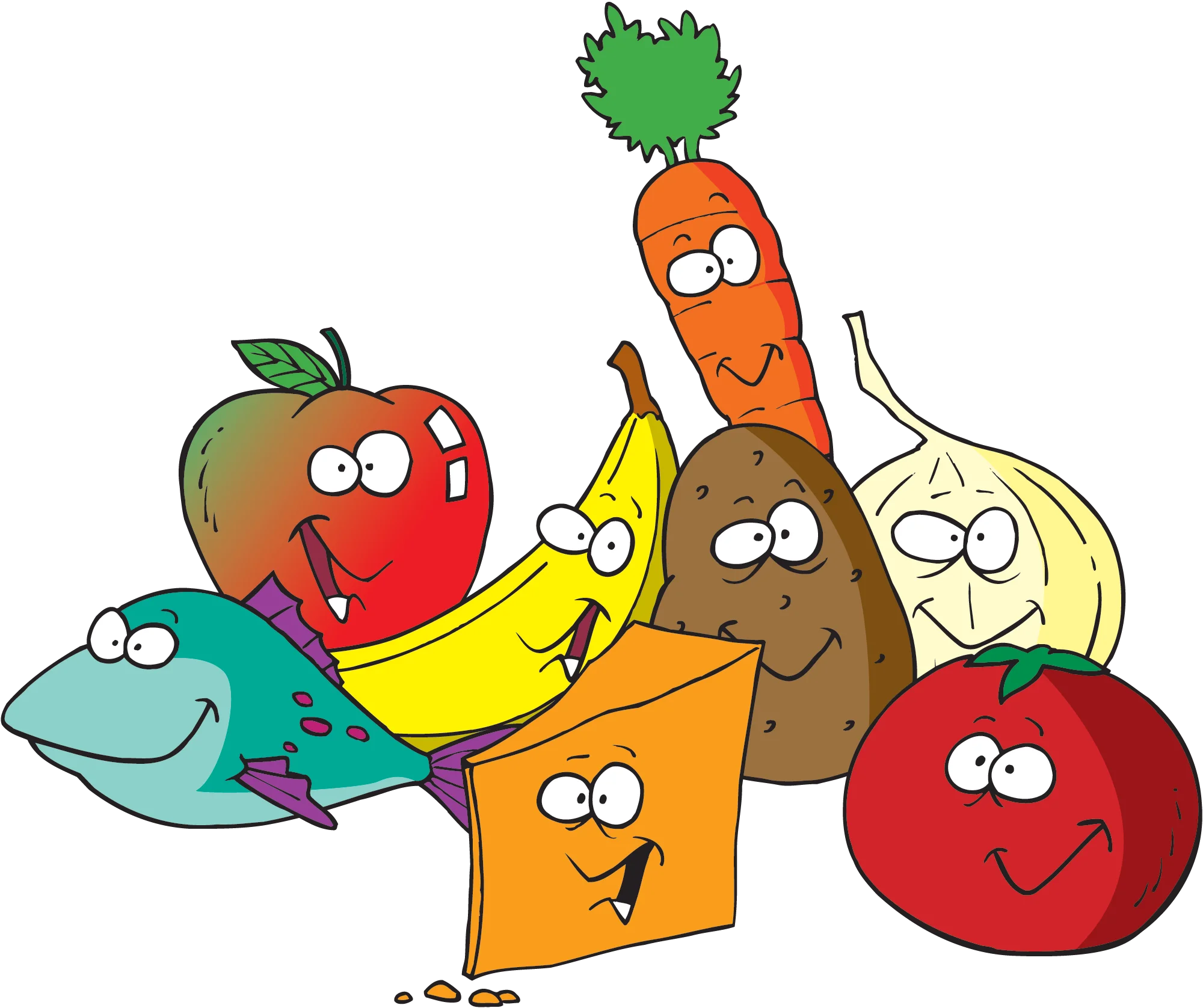 Cheerful Cartoon Fruits and Vegetables Clipart Gathering - Fresh Food Friends