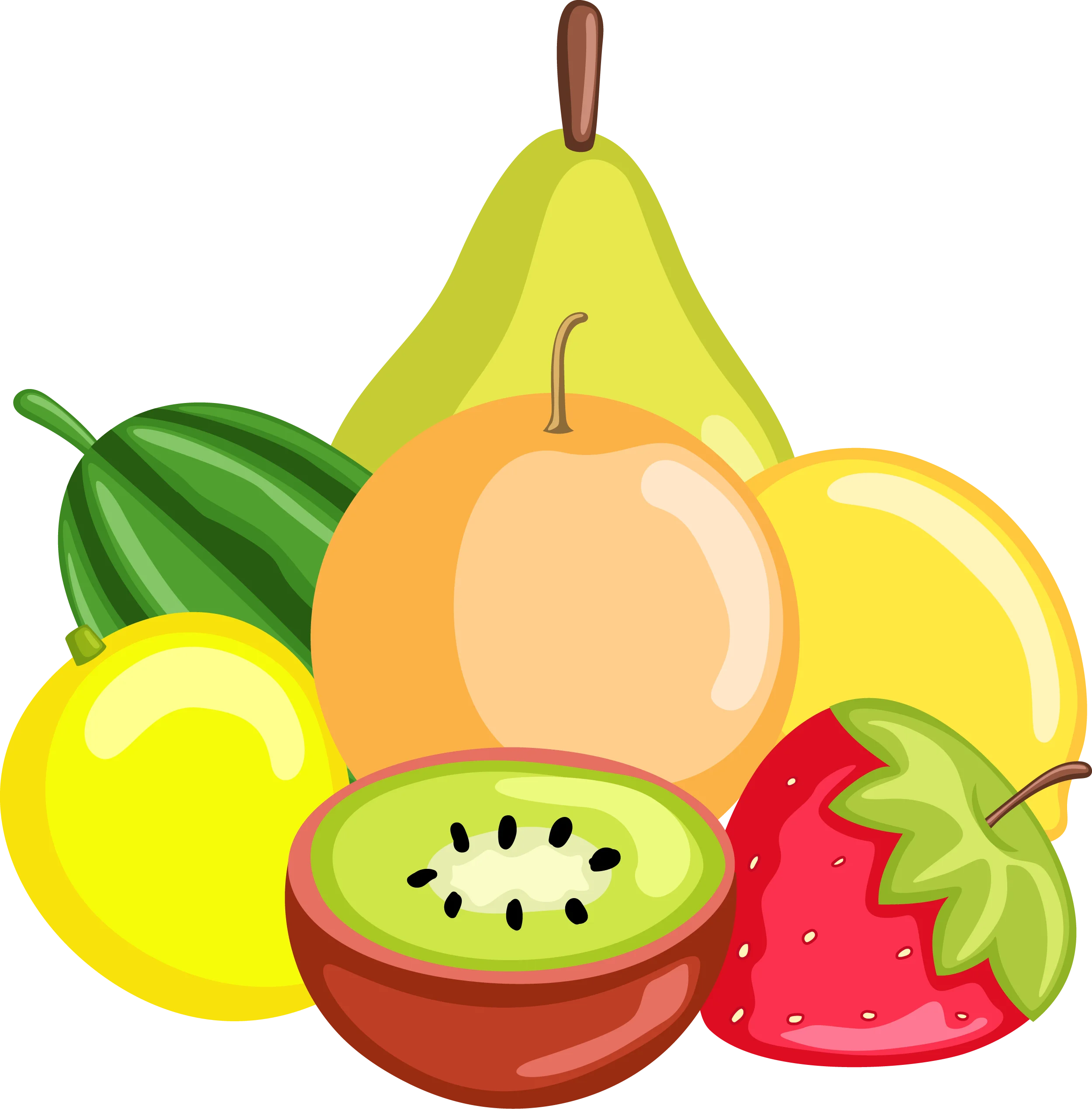 Cheerful Cartoon Fruits Clipart Showcasing Delightful Fresh Produce Illustration