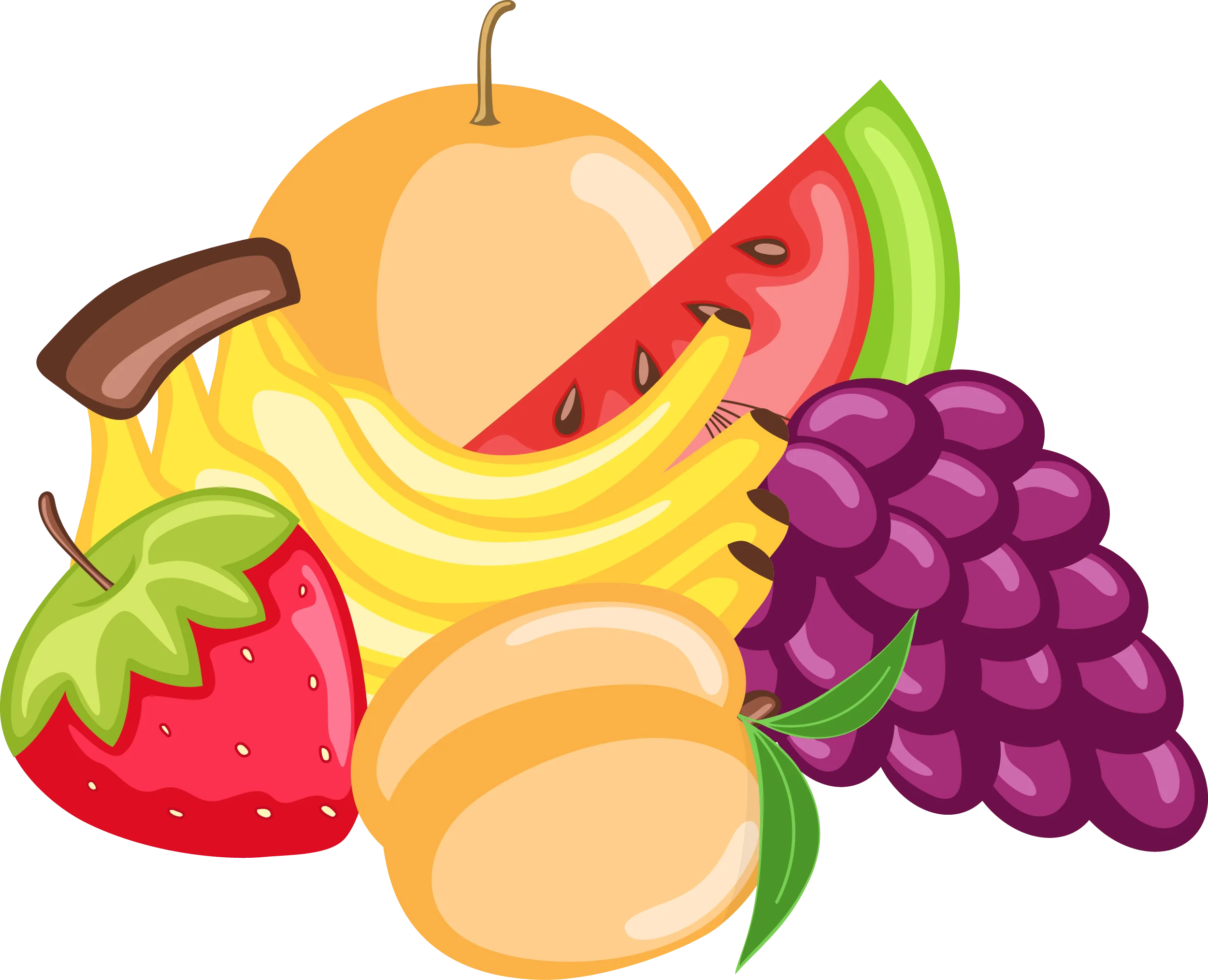 Colorful and Juicy Summer Fruits Collection Cartoon Clipart Illustration
