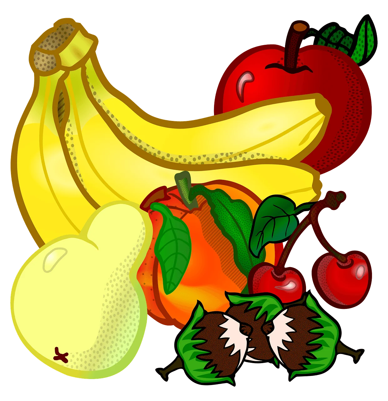 Colorful Assortment of Fresh Fruits Cartoon Clipart Collection