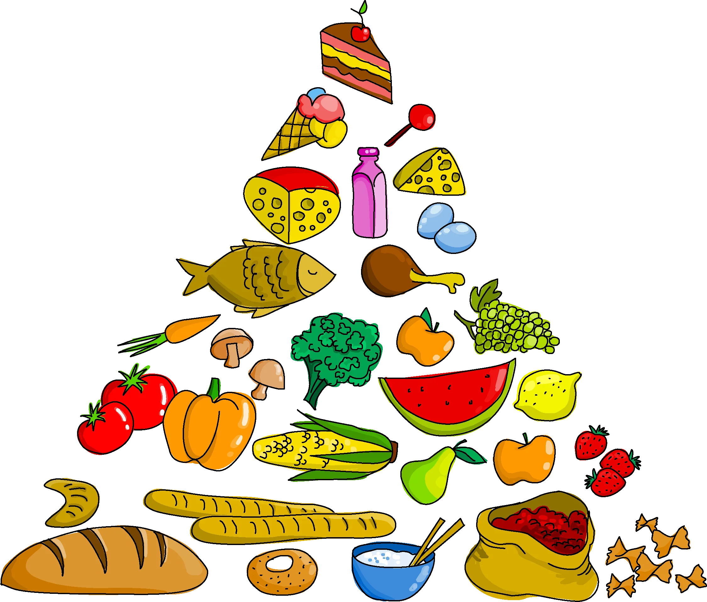 Colorful Food Pyramid Clipart Showcasing Balanced Nutrition and Dietary Groups