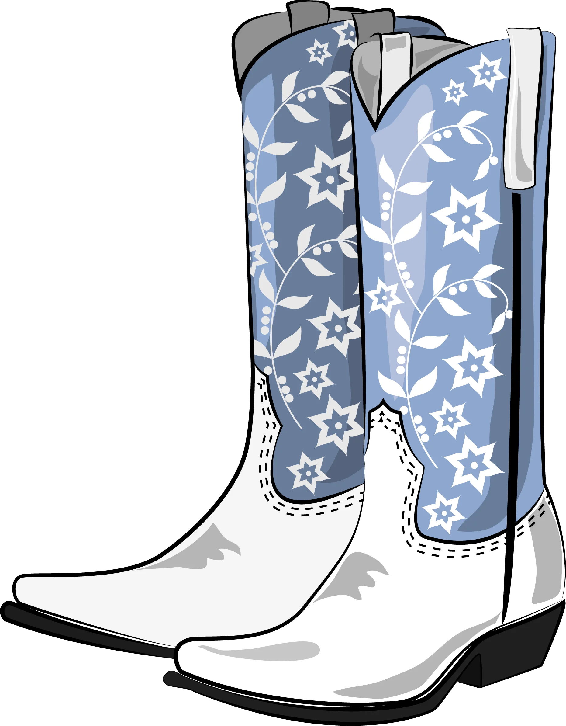 Elegant Blue and White Star-Patterned Western Cowboy Boots Clipart Design