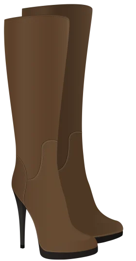 Elegant Brown High-Heel Knee-High Leather Cowboy Boots Clipart Illustration