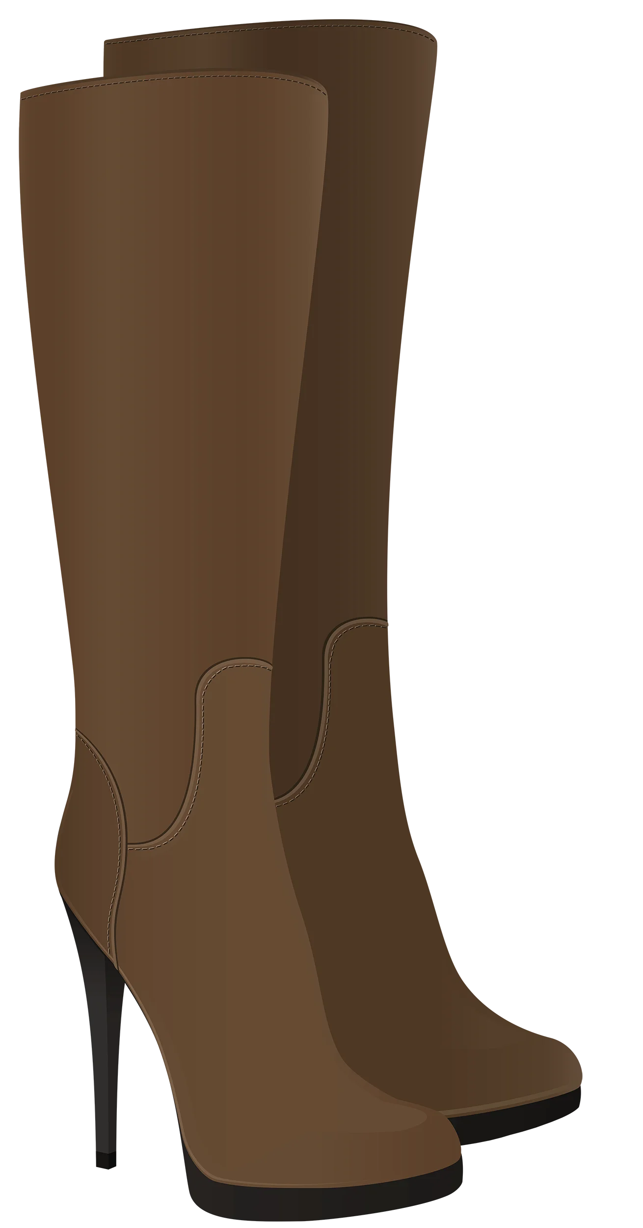 Elegant Brown High-Heel Knee-High Leather Cowboy Boots Clipart Illustration