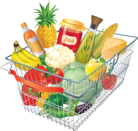 Fresh and Colorful Grocery Shopping Basket Filled with Healthy Produce Clipart Illustration