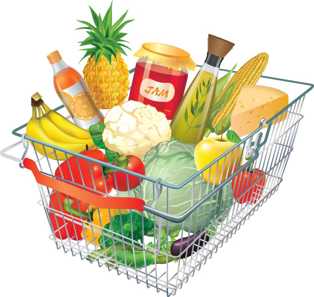 Fresh and Colorful Grocery Shopping Basket Filled with Healthy Produce Clipart Illustration