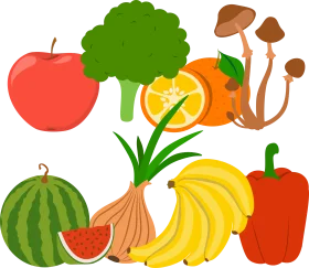 Fresh and Colorful Healthy Food Clipart Illustration of Fruits and Vegetables